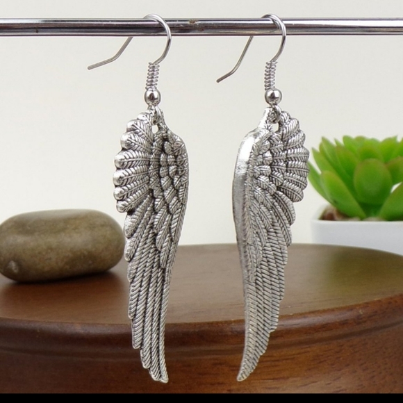 Jewelry - Wing Charm Silver Tone Hook Earrings